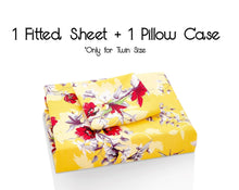 Load image into Gallery viewer, Bedding Sunshine Yellow Hummingbirds Floral Fitted Bed Sheet w/ Pillow Cases (JHW-925)