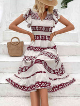 Load image into Gallery viewer, Aztec Floral Printed V-Neck Smocked Flutter Sleeve Dress
