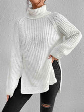 Load image into Gallery viewer, Winter Gathering Full Size Turtleneck Rib-Knit Slit Sweater