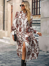 Load image into Gallery viewer, Mykonos Florals Printed Tie Waist Notched Neck Midi Dress