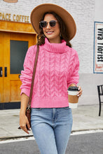 Load image into Gallery viewer, Rose pink Turtleneck Cable-Knit  Long Sleeve Sweater