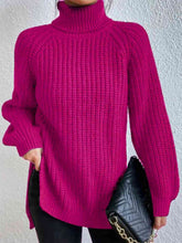 Load image into Gallery viewer, Winter Gathering Full Size Turtleneck Rib-Knit Slit Sweater
