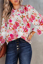 Load image into Gallery viewer, Winter Whimsy Floral Round Neck Balloon Sleeve Blouse
