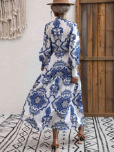 Load image into Gallery viewer, Mykonos Florals Printed Tie Waist Notched Neck Midi Dress