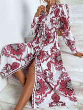 Load image into Gallery viewer, Mykonos Florals Printed Tie Waist Notched Neck Midi Dress