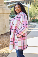 Load image into Gallery viewer, Peony Pink Plaid Coat - Double Take Full Size Button Up Lapel Collar Coat