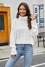 Load image into Gallery viewer, Rose pink Turtleneck Cable-Knit  Long Sleeve Sweater