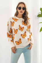 Load image into Gallery viewer, Bright Butterfly Pattern Round Neck Dropped Shoulder Sweater
