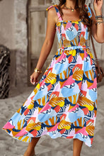 Load image into Gallery viewer, Printed Smocked Tie Shoulder Dress