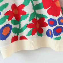 Load image into Gallery viewer, Retro Floral Round Neck Drop Shoulder Sweater