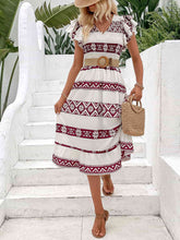 Load image into Gallery viewer, Aztec Floral Printed V-Neck Smocked Flutter Sleeve Dress