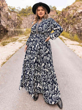 Load image into Gallery viewer, Dark Navy Floral Plus Size Long Sleeve Maxi Dress