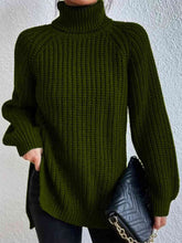 Load image into Gallery viewer, Winter Gathering Full Size Turtleneck Rib-Knit Slit Sweater