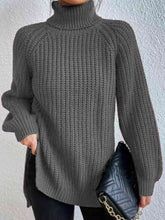 Load image into Gallery viewer, Winter Gathering Full Size Turtleneck Rib-Knit Slit Sweater