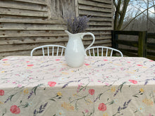 Load image into Gallery viewer, Wildflower and Lavender linen blend tablecloth 50x72