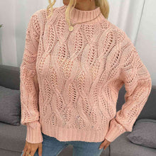 Load image into Gallery viewer, Juliet Peach - Cable-Knit Mock Neck Long Sleeve Sweater