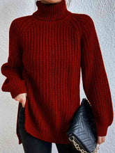 Load image into Gallery viewer, Winter Gathering Full Size Turtleneck Rib-Knit Slit Sweater