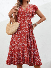Load image into Gallery viewer, Floral Surplice Neck Flutter Sleeve Dress