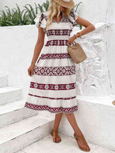 Load image into Gallery viewer, Aztec Floral Printed V-Neck Smocked Flutter Sleeve Dress