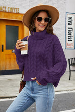 Load image into Gallery viewer, Rose pink Turtleneck Cable-Knit  Long Sleeve Sweater