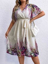 Load image into Gallery viewer, Secret Garden - Plus Size Floral Tie Waist Surplice Neck Dress