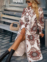 Load image into Gallery viewer, Mykonos Florals Printed Tie Waist Notched Neck Midi Dress