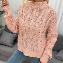 Load image into Gallery viewer, Juliet Peach - Cable-Knit Mock Neck Long Sleeve Sweater