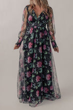 Load image into Gallery viewer, Winter evening Somcked Floral V-Neck Long Sleeve Dress