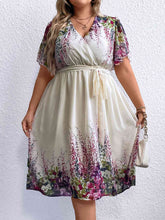 Load image into Gallery viewer, Secret Garden - Plus Size Floral Tie Waist Surplice Neck Dress