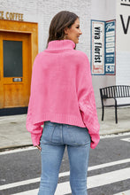 Load image into Gallery viewer, Rose pink Turtleneck Cable-Knit  Long Sleeve Sweater