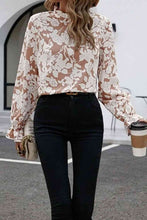 Load image into Gallery viewer, Antique Floral Print Mock Neck Flounce Sleeve Blouse