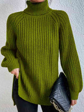 Load image into Gallery viewer, Winter Gathering Full Size Turtleneck Rib-Knit Slit Sweater