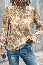 Load image into Gallery viewer, Antique Floral Print Mock Neck Flounce Sleeve Blouse