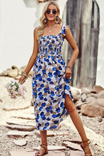 Load image into Gallery viewer, Printed Smocked Tie Shoulder Dress