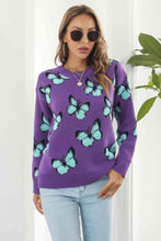 Load image into Gallery viewer, Bright Butterfly Pattern Round Neck Dropped Shoulder Sweater