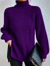 Load image into Gallery viewer, Winter Gathering Full Size Turtleneck Rib-Knit Slit Sweater