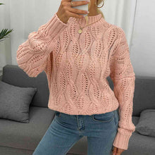 Load image into Gallery viewer, Juliet Peach - Cable-Knit Mock Neck Long Sleeve Sweater