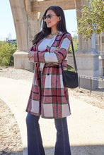 Load image into Gallery viewer, Peony Pink Plaid Coat - Double Take Full Size Button Up Lapel Collar Coat