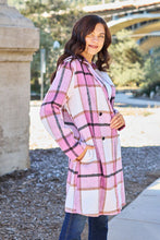 Load image into Gallery viewer, Peony Pink Plaid Coat - Double Take Full Size Button Up Lapel Collar Coat