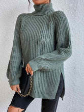 Load image into Gallery viewer, Winter Gathering Full Size Turtleneck Rib-Knit Slit Sweater