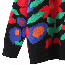 Load image into Gallery viewer, Retro Floral Round Neck Drop Shoulder Sweater