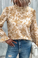 Load image into Gallery viewer, Antique Floral Print Mock Neck Flounce Sleeve Blouse