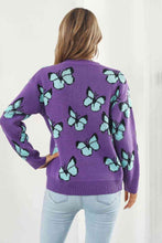 Load image into Gallery viewer, Bright Butterfly Pattern Round Neck Dropped Shoulder Sweater