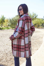 Load image into Gallery viewer, Peony Pink Plaid Coat - Double Take Full Size Button Up Lapel Collar Coat