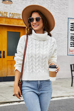 Load image into Gallery viewer, Rose pink Turtleneck Cable-Knit  Long Sleeve Sweater