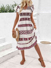 Load image into Gallery viewer, Aztec Floral Printed V-Neck Smocked Flutter Sleeve Dress