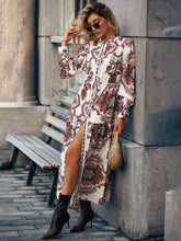 Load image into Gallery viewer, Mykonos Florals Printed Tie Waist Notched Neck Midi Dress