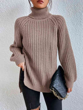 Load image into Gallery viewer, Winter Gathering Full Size Turtleneck Rib-Knit Slit Sweater