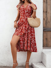 Load image into Gallery viewer, Floral Surplice Neck Flutter Sleeve Dress