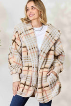 Load image into Gallery viewer, I’m a softy jacket - H&T Checked Faux Fur Hooded Jacket
